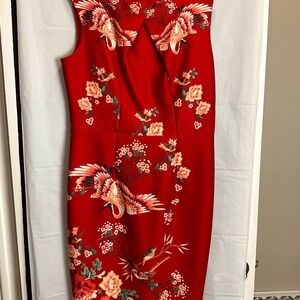 NWOT New York Company Stretch Red Dress Bird Floral Print Size Large Never Worn